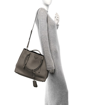 PRADA Vitello Daino Medium Double Handle Tote Argilla Black