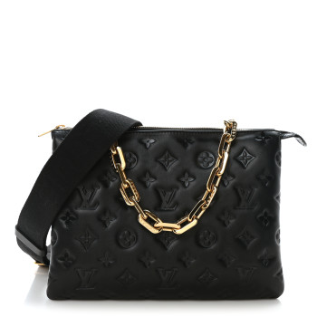 LOUIS VUITTON Lambskin Embossed Monogram Coussin PM Black