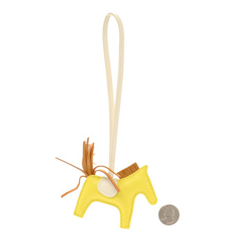 HERMES Milo Lambskin Grigri Rodeo Horse Bag Charm PM Lime Sesame Craie