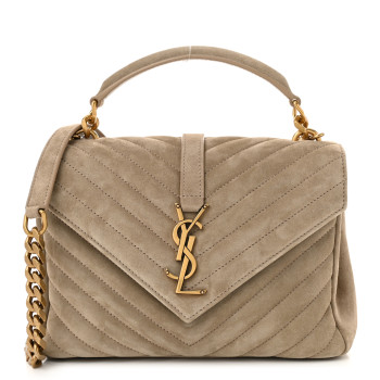 SAINT LAURENT Suede Matelasse Chevron Monogram Medium College Bag Matte Gold