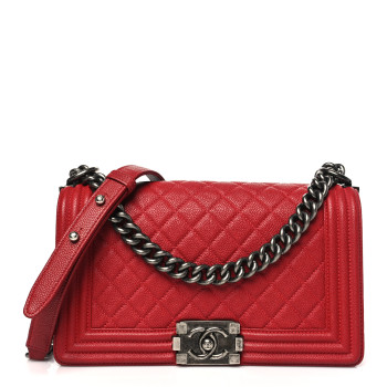 CHANEL Caviar Quilted Medium Boy Flap Red