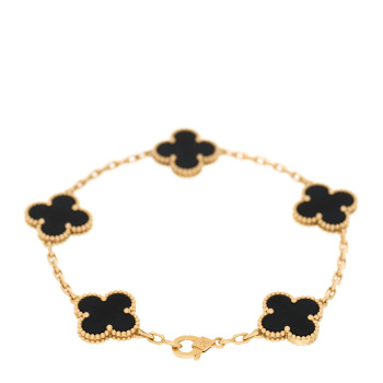 VAN CLEEF & ARPELS 18K Yellow Gold Black Onyx 5 Motifs Vintage Alhambra Bracelet