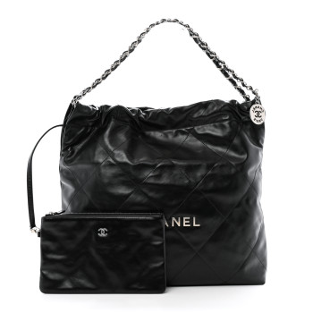 CHANEL Shiny Calfskin Quilted Chanel 22 Black