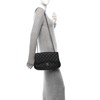 CHANEL Metallic Goatskin Quilted Rock In Rome Flap Black