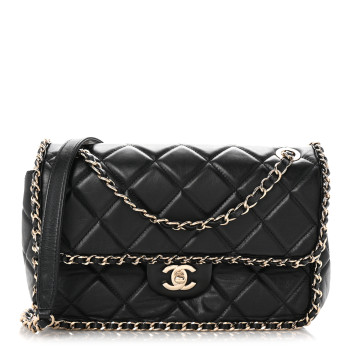 CHANEL Crumpled Calfskin Medium Chain All Over Flap Black