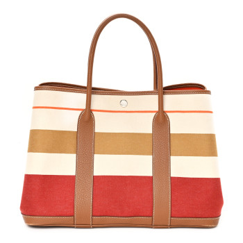 HERMES Toile Striped Negonda Garden Party 36 MM Multicolor Gold