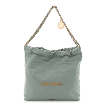 CHANEL Shiny Calfskin Quilted Small Chanel 22 Light Blue
