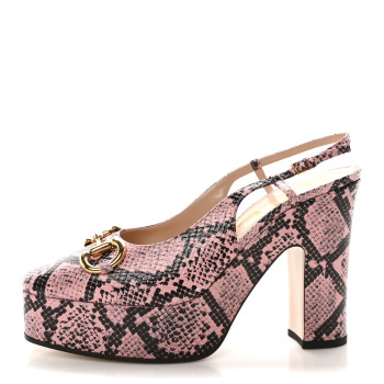 GUCCI Calfskin Python Print Horsebit Platform 35/120mm Slingback Pumps 40 Wild Rose