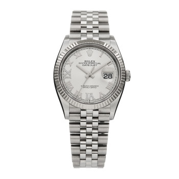 ROLEX Stainless Steel 18K White Gold Diamond 36mm Oyster Perpetual Datejust Watch Silver Roman 126234