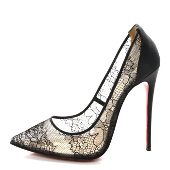CHRISTIAN LOUBOUTIN Dentelle Fleur Crepe Satin Pigalace 120 Pumps 38 Black