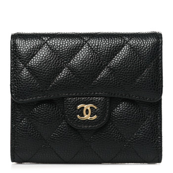 CHANEL Caviar Quilted Compact Flap Wallet Black