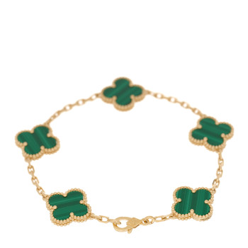 VAN CLEEF & ARPELS 18K Yellow Gold Malachite 5 Motifs Vintage Alhambra Bracelet