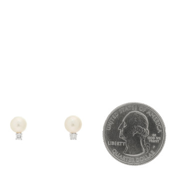 TIFFANY 18K White Gold Diamond Akoya Cultured Pearl 6.5-7mm Signature Earrings