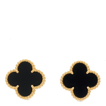 VAN CLEEF & ARPELS 18k Yellow Gold Black Onyx Vintage Alhambra Earrings