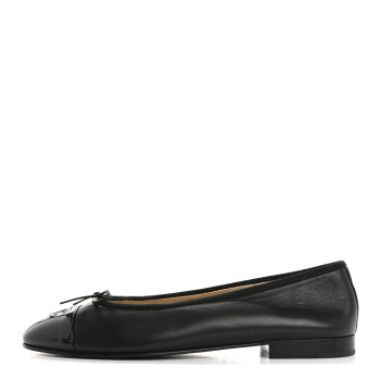 CHANEL Lambskin Patent Cap Toe Ballerina Flats 41 Black