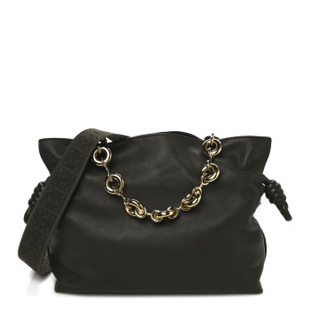 LOEWE Mellow Nappa Medium Donut Chain Flamenco Knot Clutch Dark Khaki