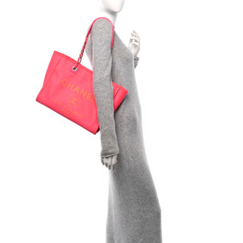 CHANEL Mixed Fibers Small Deauville Tote Pink Orange