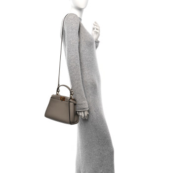FENDI Vitello Seta Shiny Nappa Plexiglass Tortoise Mini Peekaboo Iconic Satchel Tortora