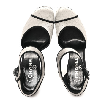 CHANEL Satin Quilted Mary Jane Pumps 37 Grey