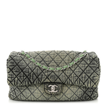 CHANEL Denim Quilted Denimpression Flap Green Black