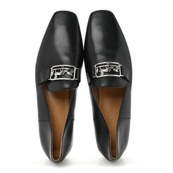 HERMES Supple Goatskin Womens Time Loafers 37 Black