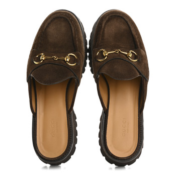 GUCCI Suede Horsebit Platform Mules 39 Washed Brown