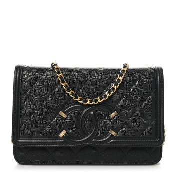 CHANEL Caviar Quilted CC Filigree Wallet On Chain WOC Black