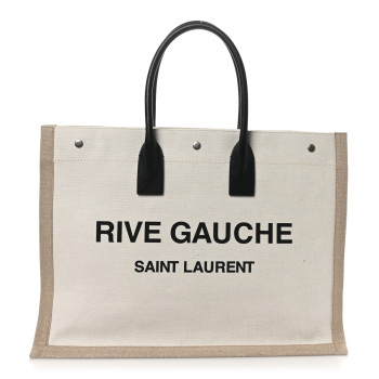 SAINT LAURENT Linen Calfskin Rive Gauche Tote Greggio Natural