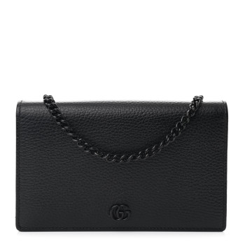 GUCCI Dollar Calfskin Enamel Monochrome Mini GG Marmont Chain Wallet Black