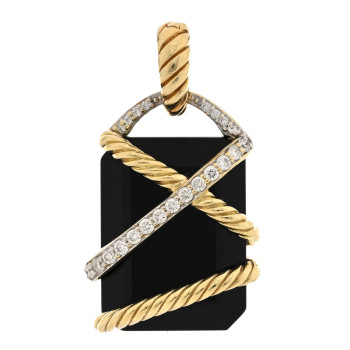 DAVID YURMAN 18K Yellow Gold Diamond Black Onyx Cable Wrap Pendant