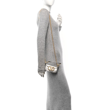 VALENTINO GARAVANI Laminated Calfskin Crystal Vlogo Micro Loco Shoulder Bag Silver Crystal