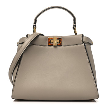 FENDI Vitello Seta Shiny Nappa Plexiglass Tortoise Mini Peekaboo Iconic Satchel Tortora