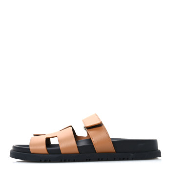HERMES Calfskin Womens Chypre Sandals 38.5 Naturel
