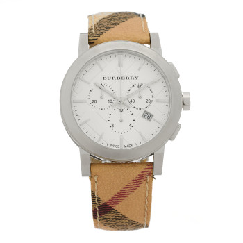 BURBERRY Stainless Steel Calfskin 43mm Haymarket Chronograph Quartz Watch BU9360