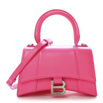 BALENCIAGA Shiny Box Calfskin Hourglass Top Handle Bag XS Hot Pink