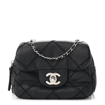 CHANEL Lambskin Stitched New Mini Flap Black