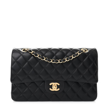 CHANEL Lambskin Quilted Medium Double Flap Black