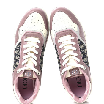 CHRISTIAN DIOR Smooth Calfskin Jacquard Oblique Mens B27 Low Top Sneakers 49 Pink White