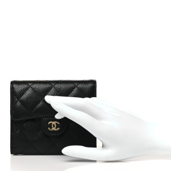 CHANEL Caviar Quilted Compact Flap Wallet Black