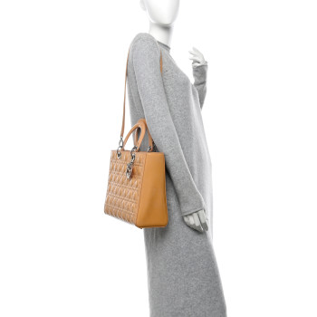 CHRISTIAN DIOR Patent Cannage Large Lady Dior Dark Beige