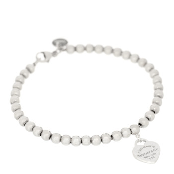 TIFFANY Sterling Silver Enamel 4mm Return To Tiffany Heart Tag Bead Bracelet Blue