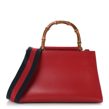 GUCCI Nappa Bamboo Web Small Nymphaea Top Handle Bag Hibiscus Red
