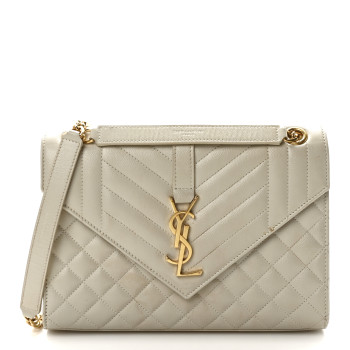 SAINT LAURENT Grain De Poudre Textured Mixed Matelasse Medium Triquilt Monogram Satchel Crema Soft