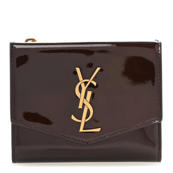 SAINT LAURENT Patent Monogram Bi-Fold Wallet Dark Nut