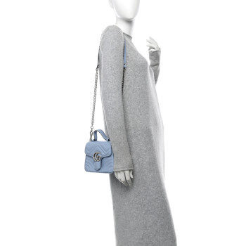 GUCCI Calfskin Matelasse Mini GG Marmont Top Handle Shoulder Bag Porcelain Light Blue