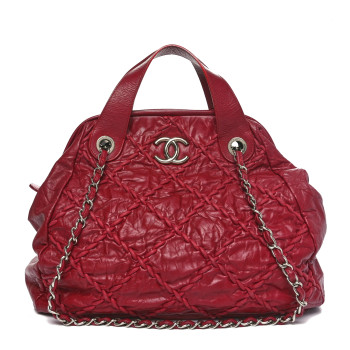 CHANEL Calfskin Ultra Stitch Large Bowler Red