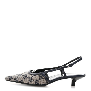 GUCCI GG Monogram Malaga Kid Square G 35mm Slingback Pumps 36 Beige Blue