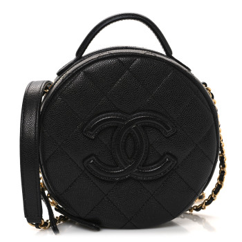 CHANEL Caviar Quilted Small Round Vanity With Chain Black
