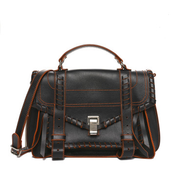 PROENZA SCHOULER Calfskin Medium Whipstitch PS1 Satchel Black Orange