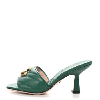 GUCCI Nappa Matelasse GG Marmont 75mm Slide Sandals 35 Emerald